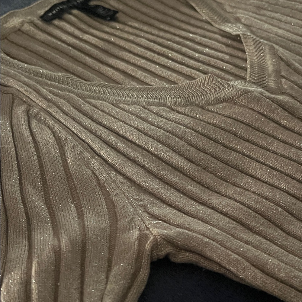 White House Black Market Metallic Ribbed Blouse in Beige/Gold with Sparkle